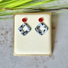 Red Spot and Black White Diamond Polymer Clay Earrings