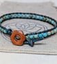 Duck egg blue sea sediment jasper and leather bracelet with wooden button  - Image 1