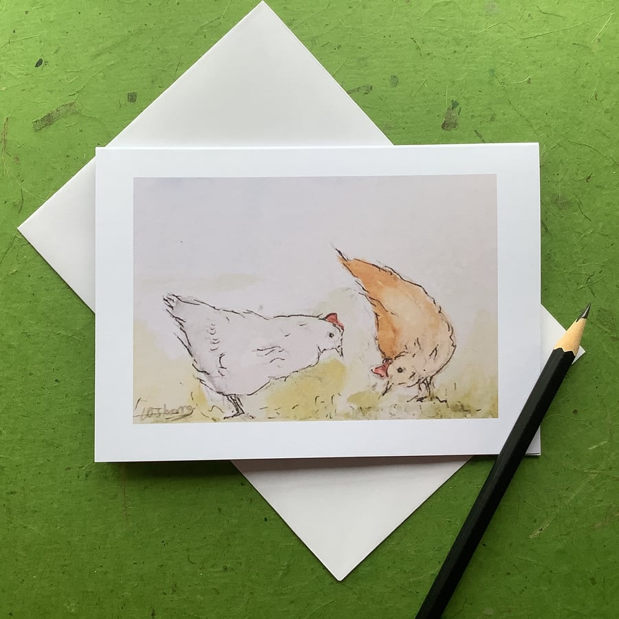 Hens - animals greeting card- blank inside for own message