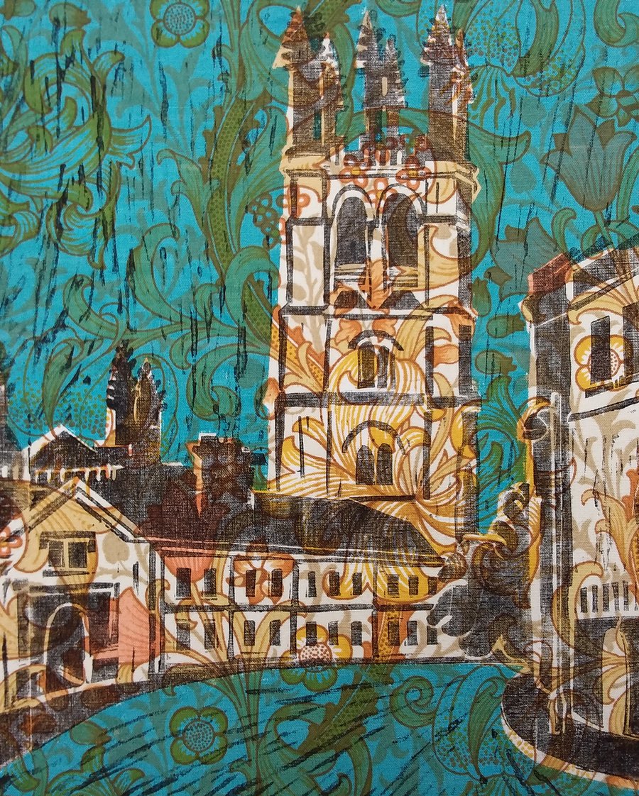 Magdalen tower Oxford (on yellow William Morris)