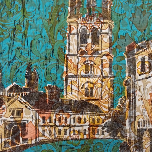 Magdalen tower Oxford (on yellow William Morris)