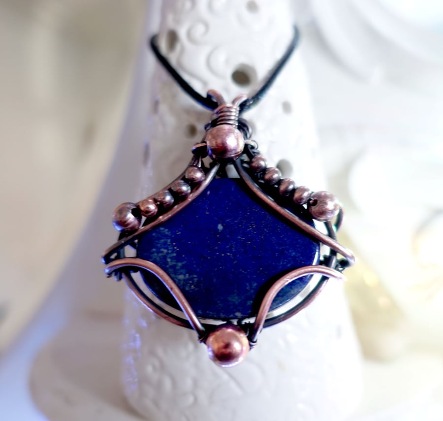 Lapis Copper Wire Wrap Pendant