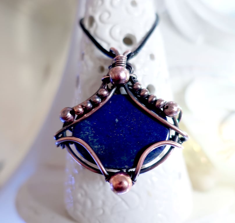 Lapis Copper Wire Wrap Pendant