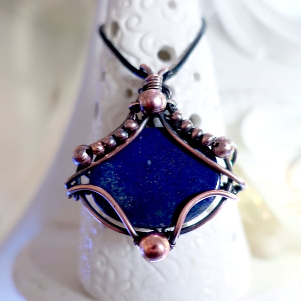 Lapis Copper Wire Wrap Pendant