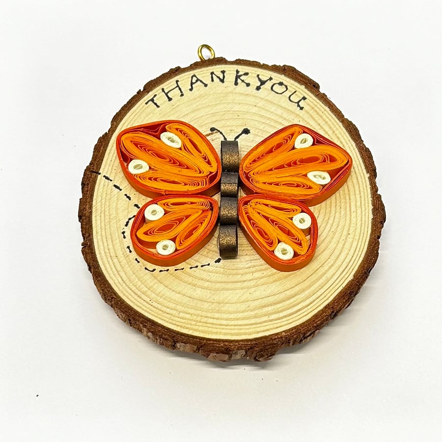 Thankyou teacher gift a butterfly on a wooden slice ready to hang up