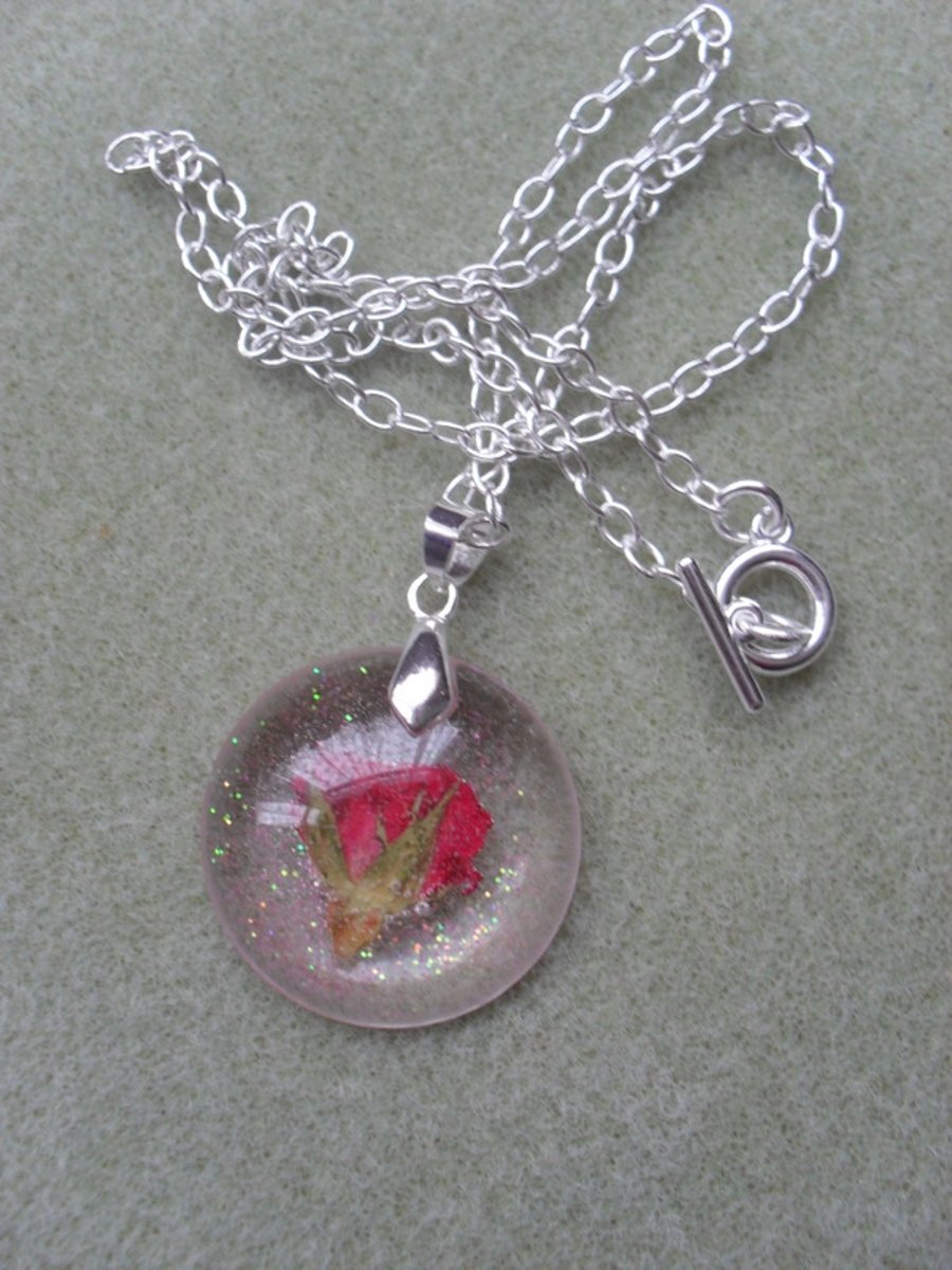 SALE Red Rose Resin Pendant