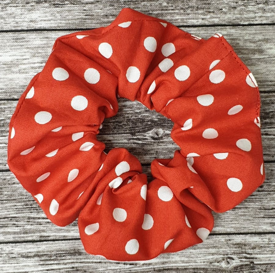 Red dotted hair scrunchie handmade hair elastic ponytail holder