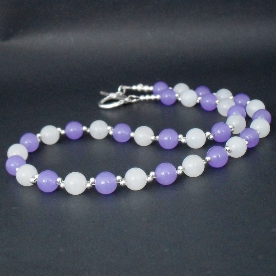 Lavender purple alexandrite & white jade necklace