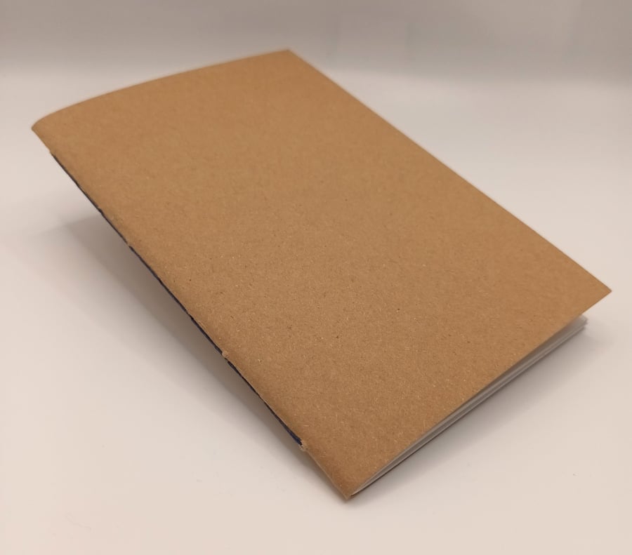 Hand bound, A6 Kraft cover Notebook, Dark Blue binding, Off White paper