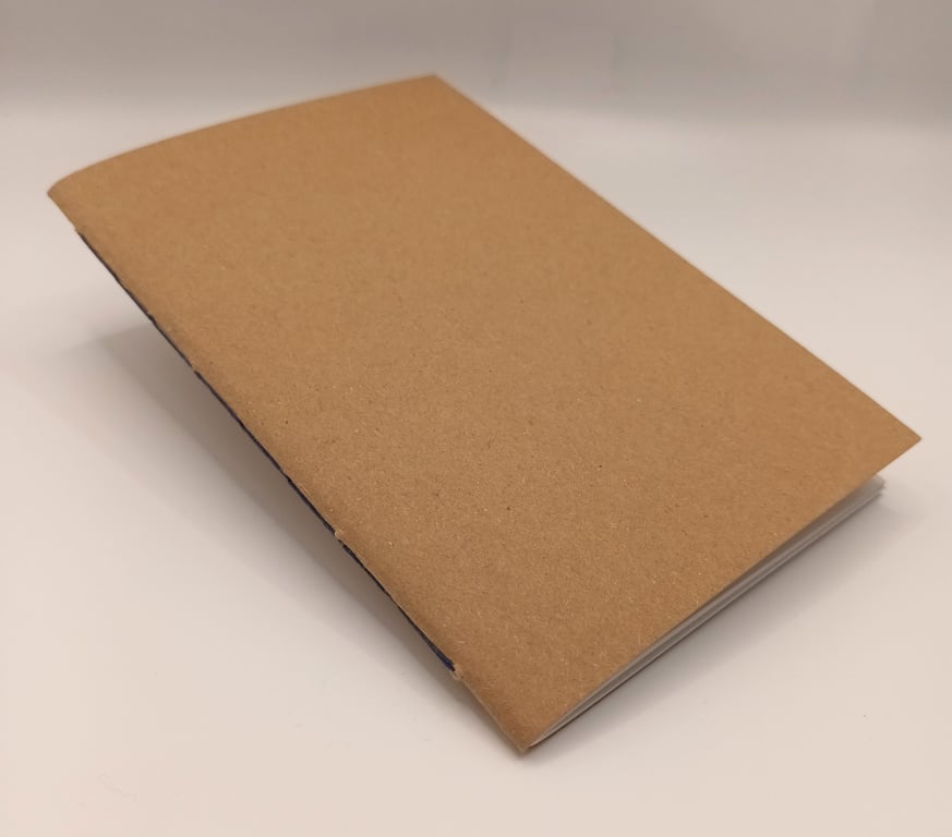 Hand bound, A6 Kraft cover Notebook, Dark Blue binding, Off White paper