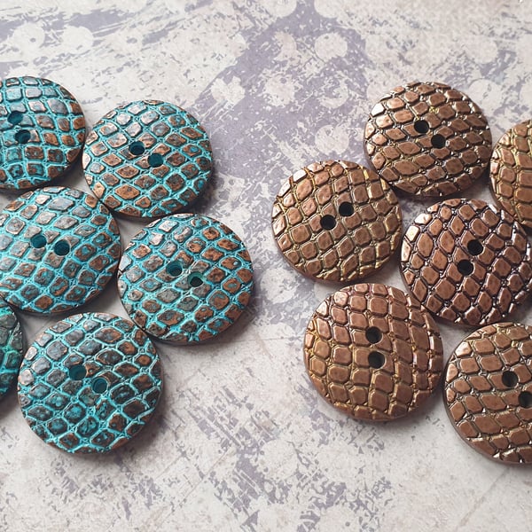 1" 25mm 40L Italian 1980's vintage Snakeskin effect buttons in 2 Rare colours