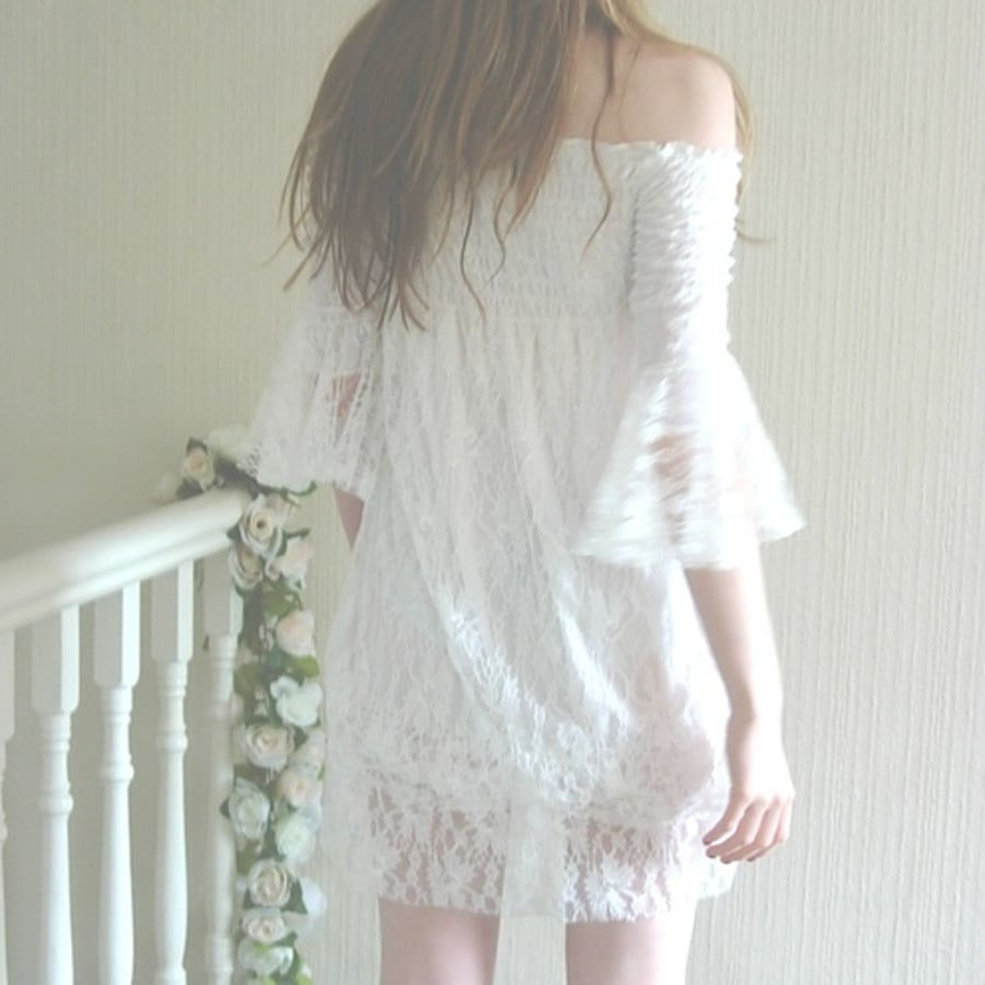SALE Shirred Lace Dress