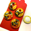 Fused Glass Buttons - set of 4, yellow and sparkly green