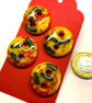 Fused Glass Buttons - set of 4, yellow and sparkly green