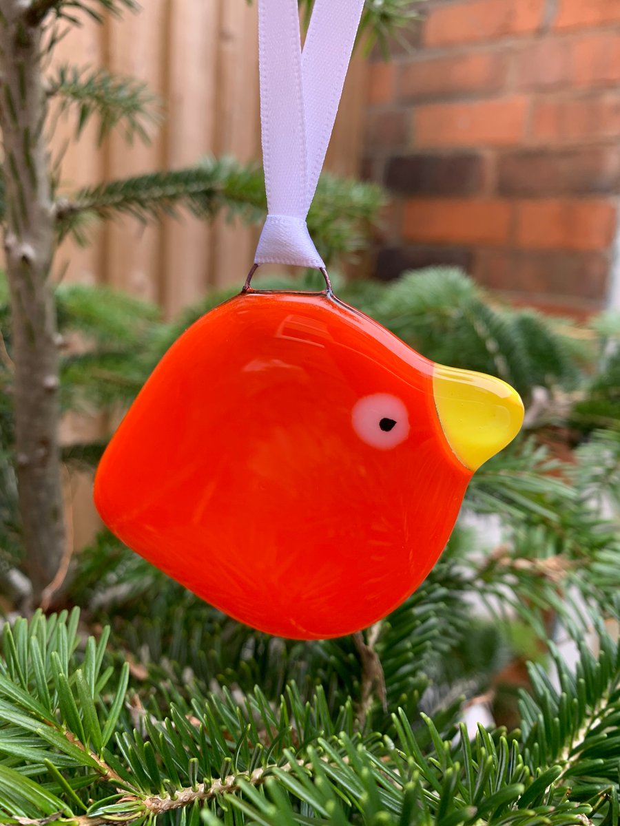 Fused Glass Orange Bird