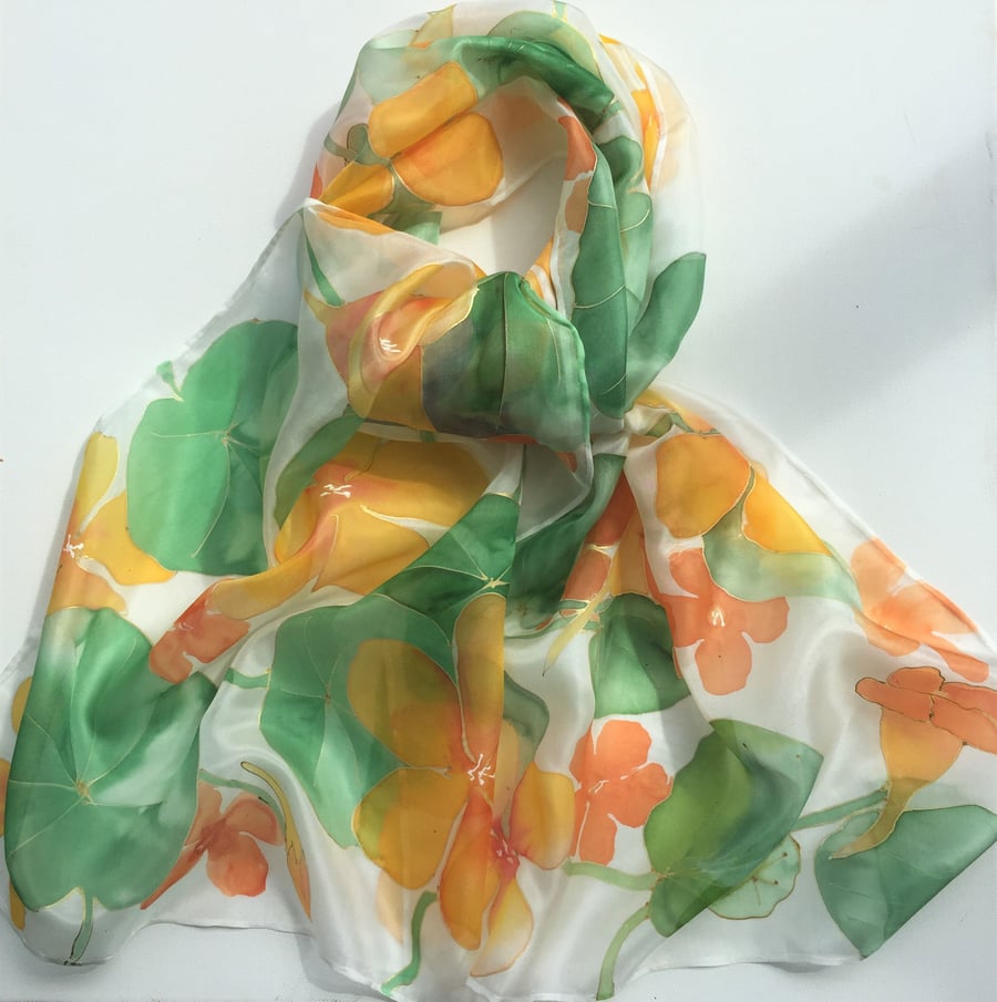 Nasturtiums hand painted silk scarf