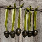 Rustic metal acorn Christmas tree decorations x 6