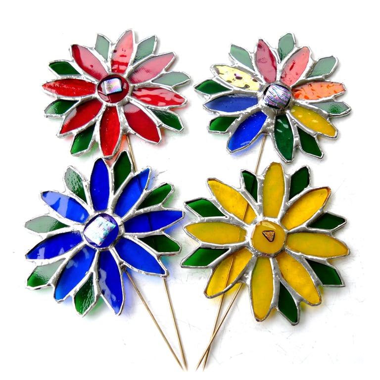 Stained Glass Flower Plant Stake Handmade Unique Choice of Colour
