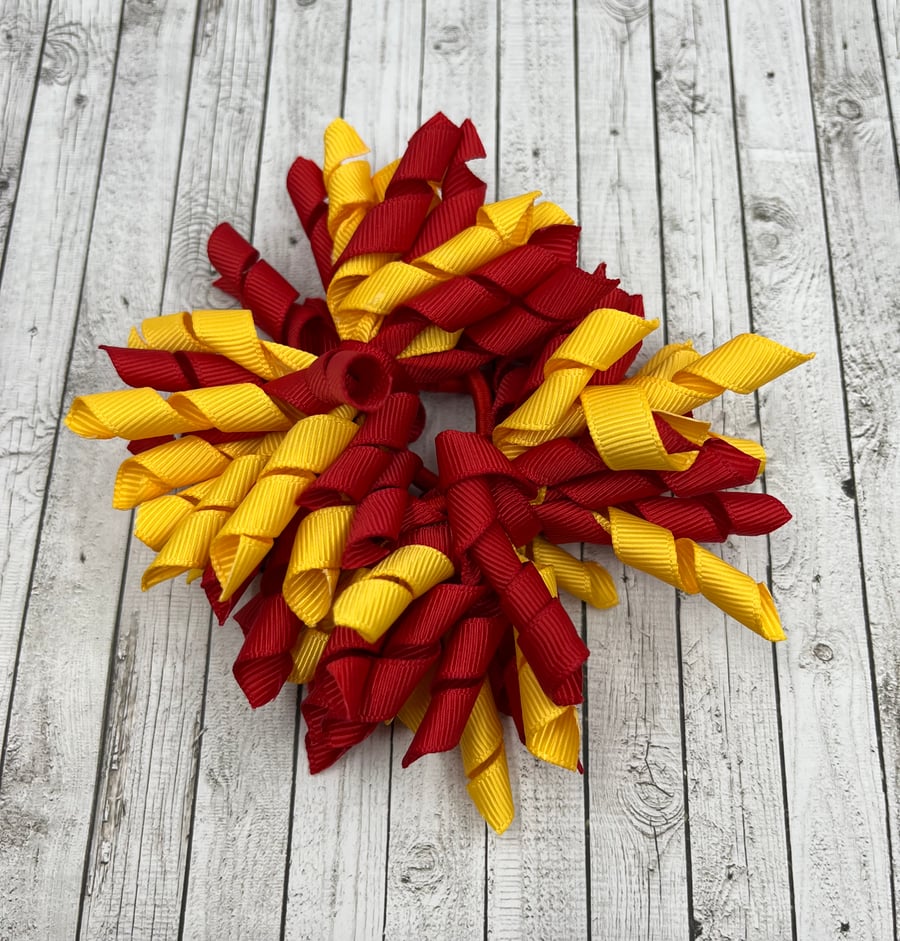 School 3 inch Red and Yellow Gold Curly Corkers on Clips (pair)