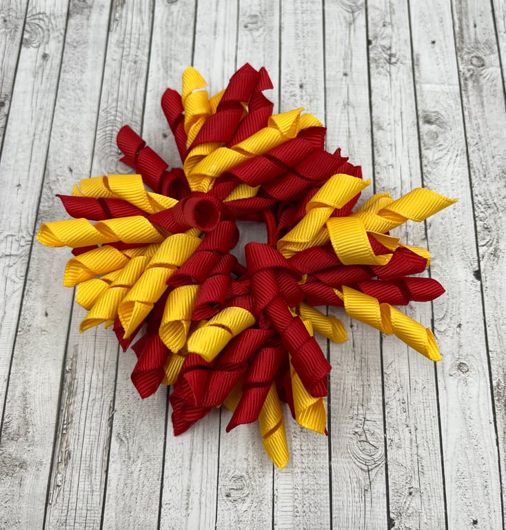 School 3 inch Red and Yellow Gold Curly Corkers on Clips (pair)