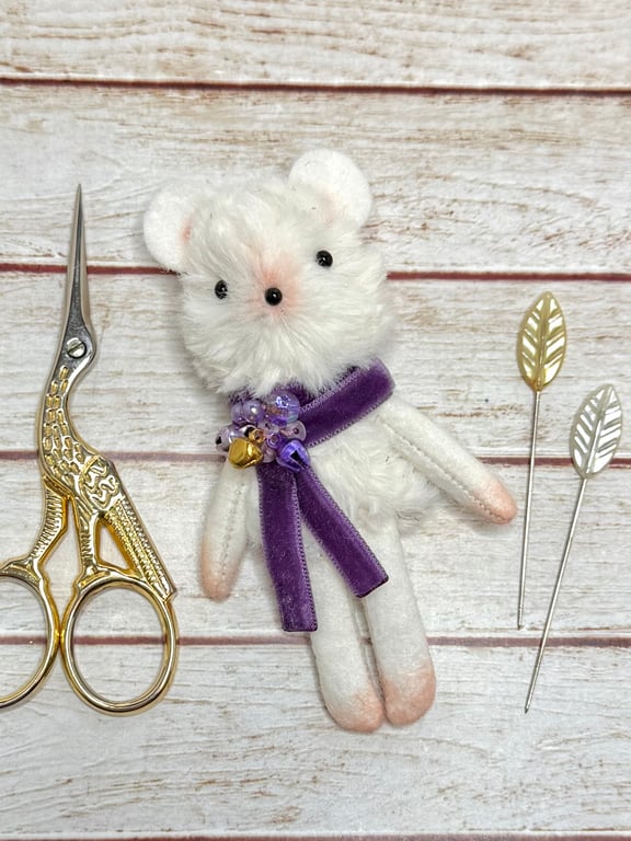 Christmas Mouse Tiny Art Doll Purple
