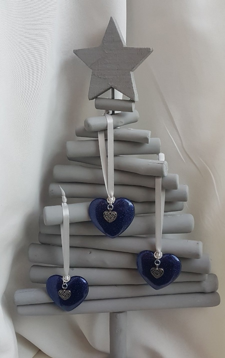 Beautiful Inky Blue Heart Shaped Tree Decorations - Set of 3