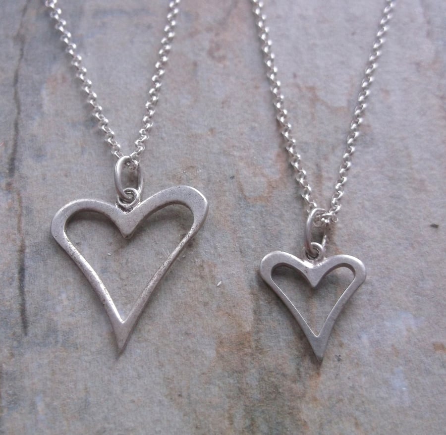 Mummy and Me Sterling Silver Heart Silhouette Pendant Necklaces