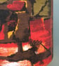 Abstract 50s Barkcloth Orange and Olive MID CENTURY VIntage fabric Lampshade - Image 2
