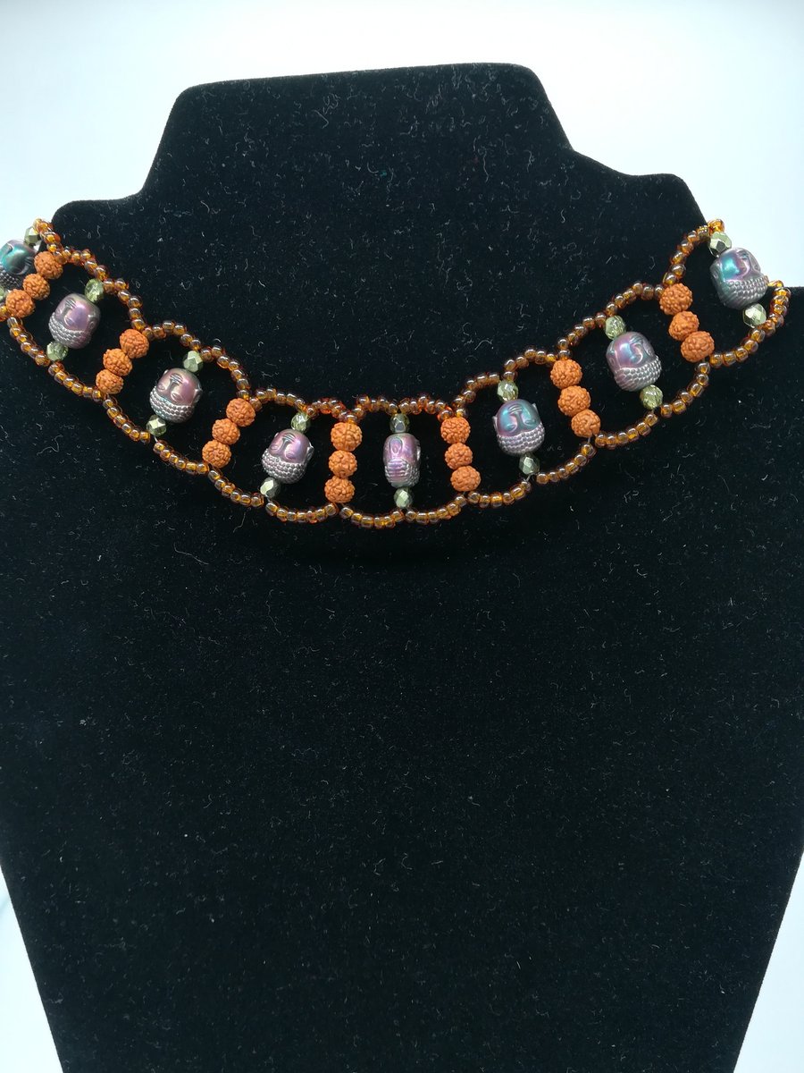 Handcrafted  Rudraksha,Electroplated Hematite,Yellow quartz and seed bead choker