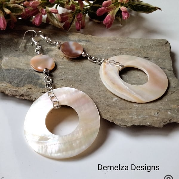 Statements Mother of Pearl Light Weight,  Silver Plate Earrings 
