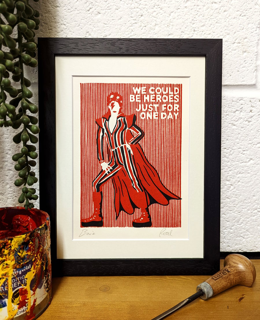 Super Bowie, Heroes- Original Lino Print