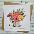 Birthday Card Mum - Jar of flowers, roses, gerbera, handcrafted, 3D card