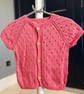 Hand-Knitted Baby Sleeveless Cardigan Vest with Bobbles– Coral Pink (9-12m)