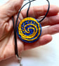Blue and yellow swirl, hand embroidered pendant - Image 3