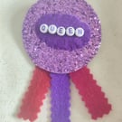 Purple sparkly handmade Queen rosette