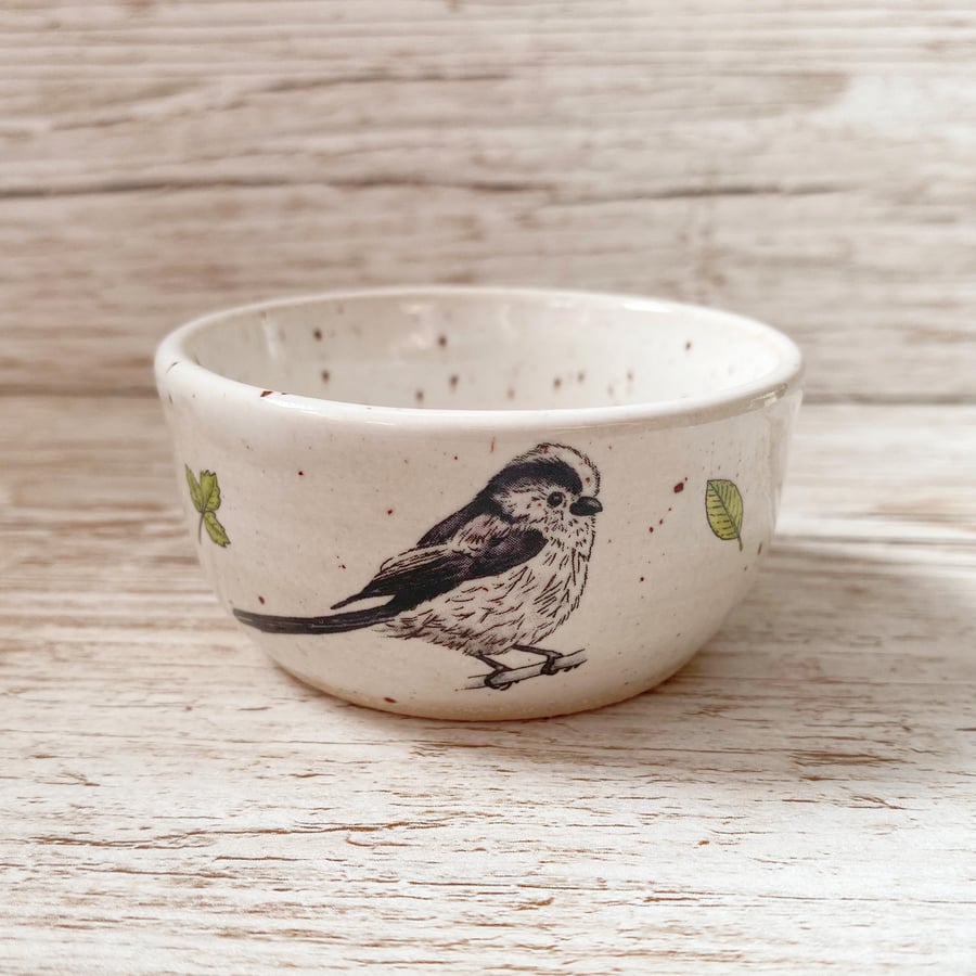 Hand Thrown Pottery Long Tailed Tit Bird Ceramic CandleTrinket Dish