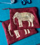 Reclaimed elephant linen zip pouch with velvet back and vintage floral lining