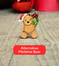 Mistletoe Christmas Bear Pin, Handmade Tiny Wooden Teddy Brooch, Festive Gift - Image 9