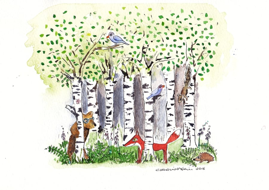 Woodland Friends - original watercolour and ink