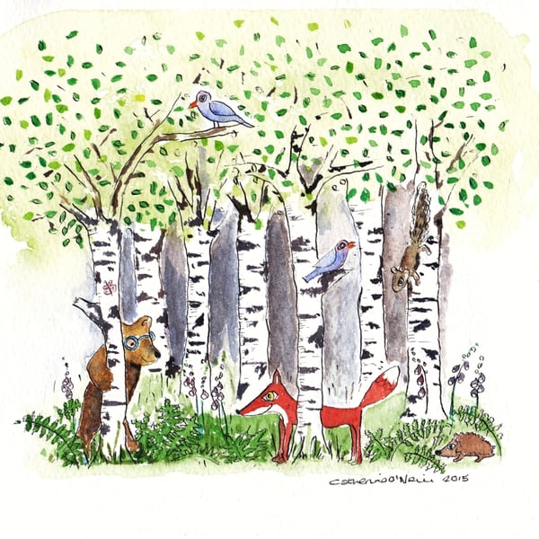 Woodland Friends - original watercolour and ink