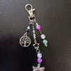 Cottagecore dragonfly and tree of life bag charm with green and purple beads