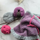 Hand knitted, adult's drawstring cowl with knitted lining