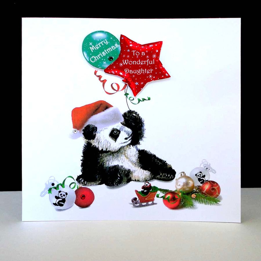 Panda Christmas To A Wonderful Daughter handmade Card