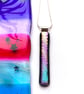 Slender pink and blue fused glass pendant 