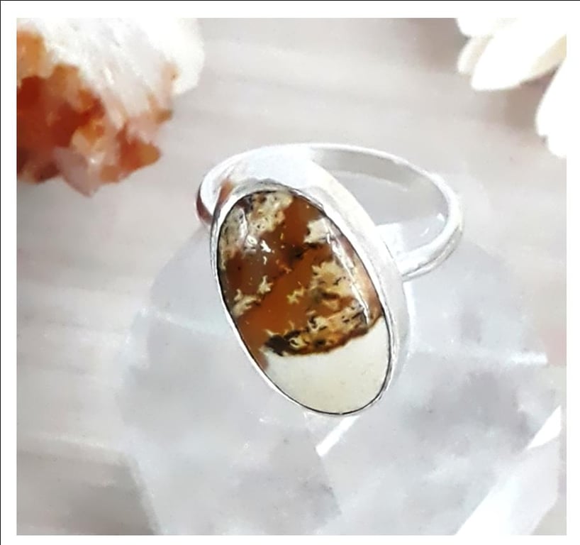 Picture Jasper Ring size U ,  sterling silver Gemstone Ring Hallmarked
