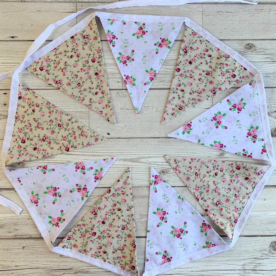 Shabby chic floral bunting in cream, white and pink