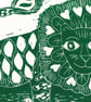 Happy Green Lion -   Lino Print - Image 4