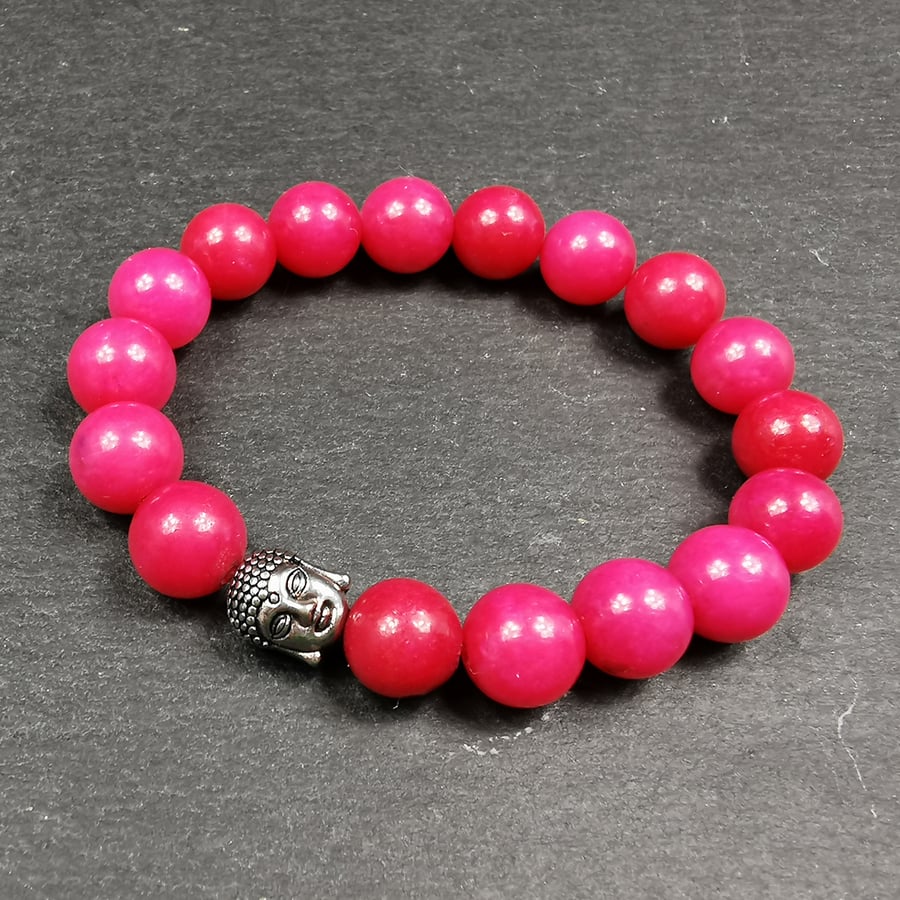 Pink quartzite stretchy buddha bracelet
