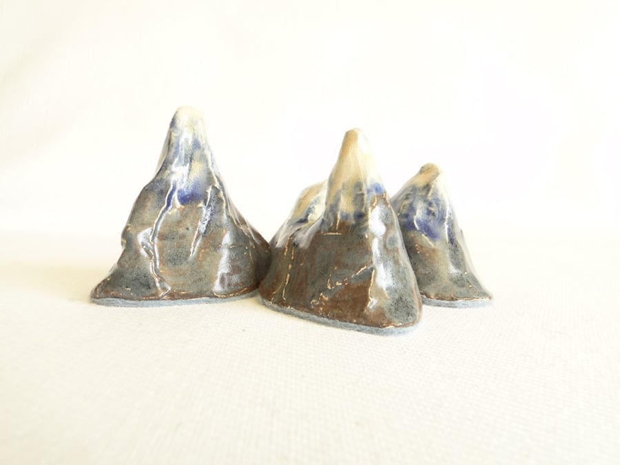 Mountain Range - Set of Three, Glazed, Ceramic Mountains.