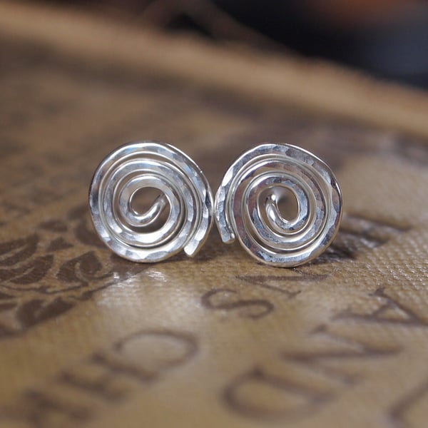 studs, silver stud earrings, spiral stud earrings